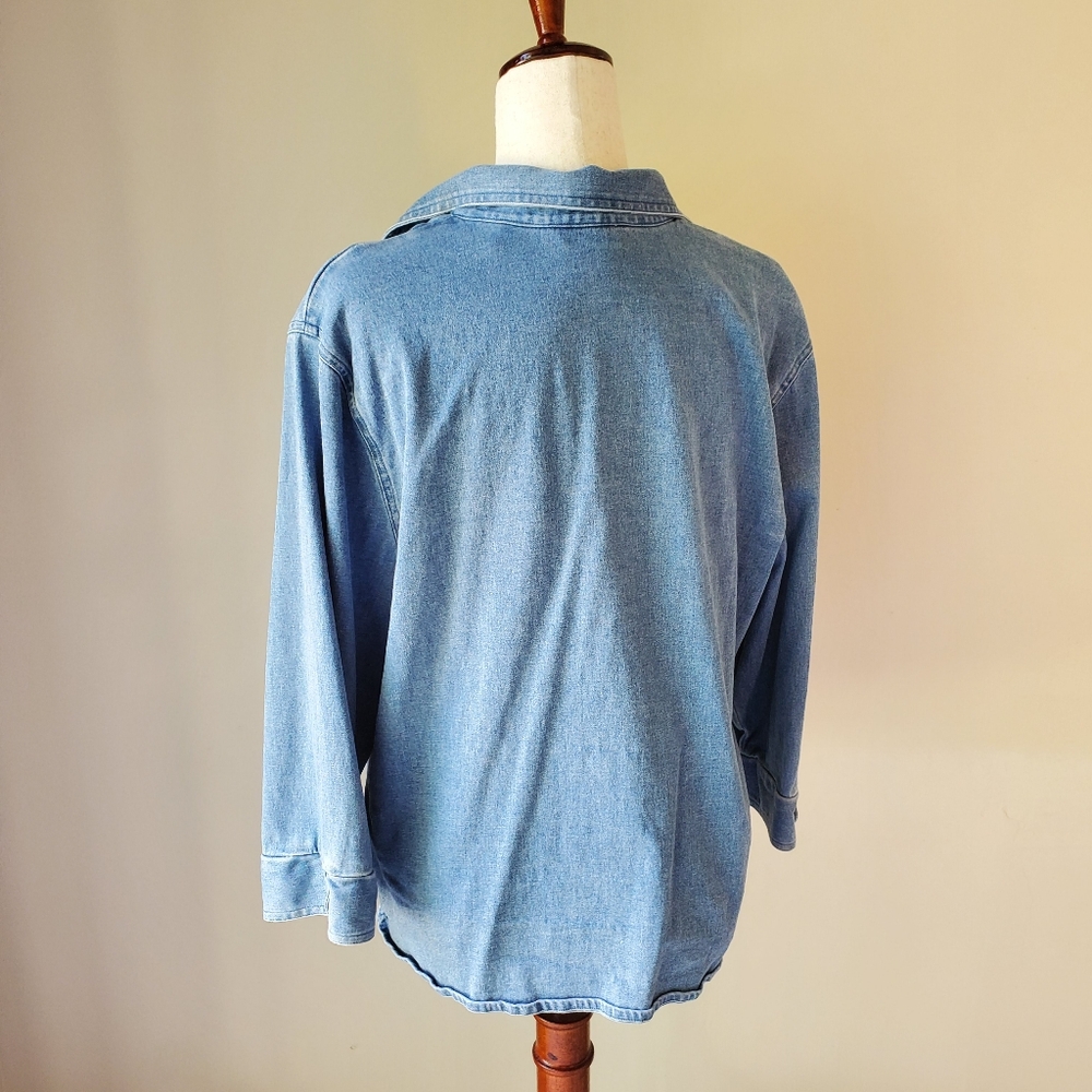 Vintage Denim Button Down Floral Embroidery Bechamel Large - Picture 4 of 14